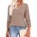 Spring & Autumn Casual V-Neck Blouse – 3/4 Sleeve Women’s Pullover Top