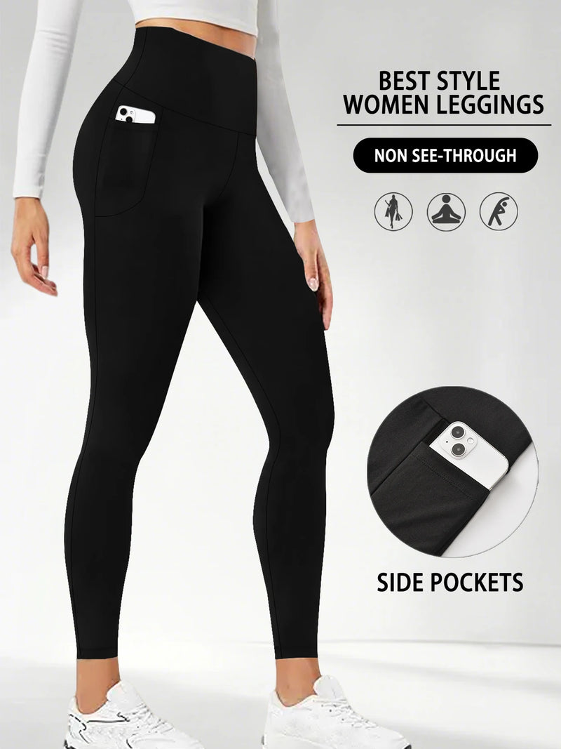 Super Soft Sports Leggings With Pockets For Women High Waisted Workout Yoga Running Push Up Gym Fitness Tight Pants Women's