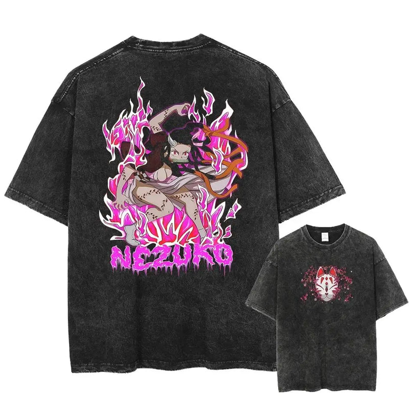 New Arrival Mens Clothes Tee Shirt Homme Graphic T-Shirts Men Tshirt Demon Slayer Uzui Tengen Anime Vintage Washed 61342