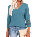 Spring & Autumn Casual V-Neck Blouse – 3/4 Sleeve Women’s Pullover Top