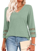 Spring & Autumn Casual V-Neck Blouse – 3/4 Sleeve Women’s Pullover Top