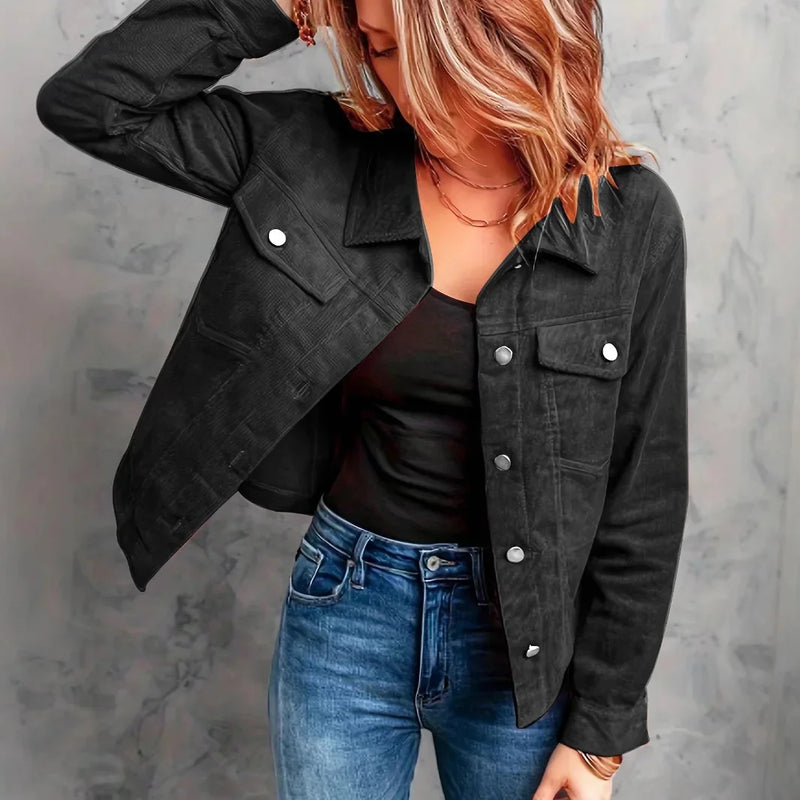 Women's Fashionable Solid Color Slim Fit Denim Jacket with Fleece Collar Warm Outerwear Coat Brand None Origin China