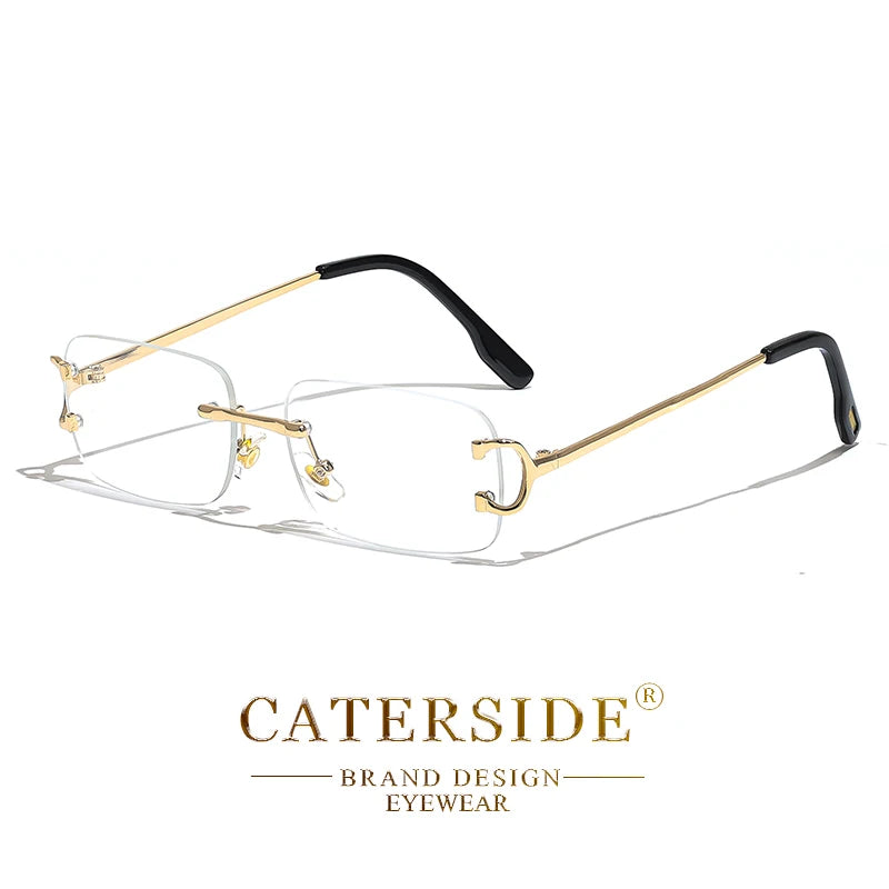 CATERSIDE Blue Rectangular Sunglasses Men Rimless Metal Fashion Square Sun Glasses For Women Gradient Lens Outdoor Eyewear UV400