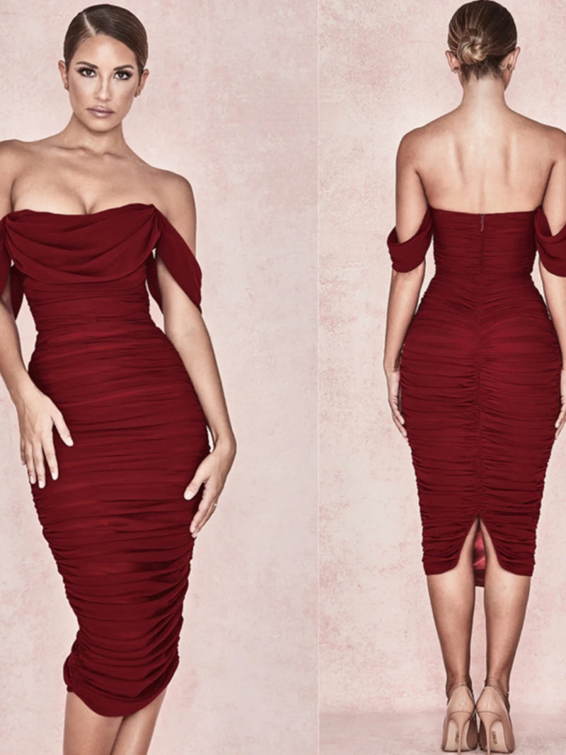 Red Summer One-Shoulder Midi Dress – Sexy & Elegant