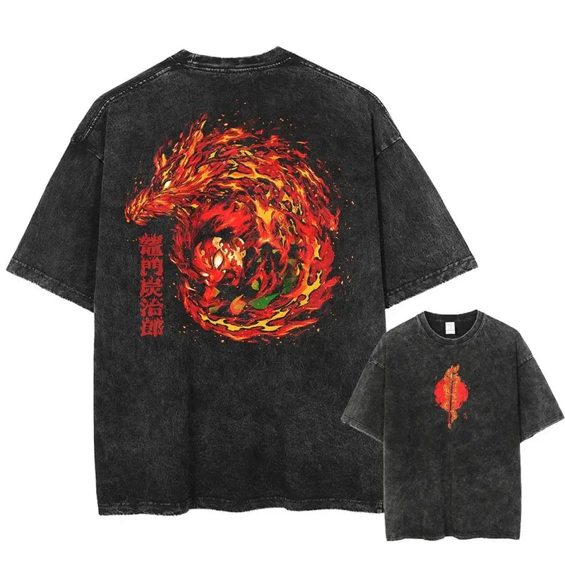 New Arrival Mens Clothes Tee Shirt Homme Graphic T-Shirts Men Tshirt Demon Slayer Uzui Tengen Anime Vintage Washed 61342