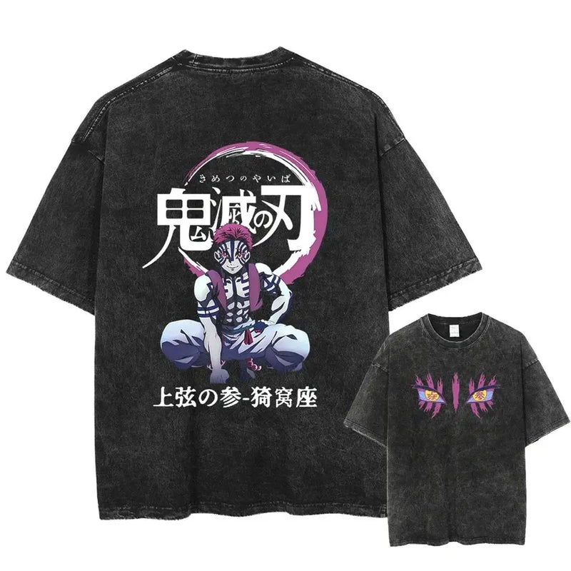 New Arrival Mens Clothes Tee Shirt Homme Graphic T-Shirts Men Tshirt Demon Slayer Uzui Tengen Anime Vintage Washed 61342