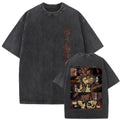 Washed Vintage Anime Demon Slayer Kokushibo Double Sided Print T Shirt Men Women Clothing High Quality Cotton Oversized T-shirts