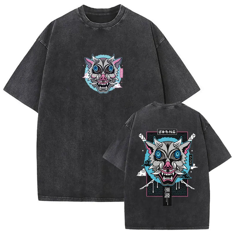 Washed Vintage Anime Demon Slayer Uzui Tengen Eyes Graphic T-shirt Men Women Casual 100% Cotton T-shirts Male Oversized T Shirt