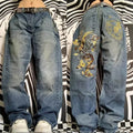 2024 New American Trend Retro Hip-hop Embroidery Pattern Baggy Jeans For Men And Women Y2K Harajuku Gothic Wide Pants Streetwear