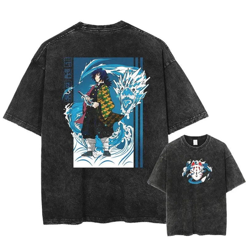 New Arrival Mens Clothes Tee Shirt Homme Graphic T-Shirts Men Tshirt Demon Slayer Uzui Tengen Anime Vintage Washed 61342