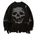 Y2K Skull Jacquard Knitted Sweater – Vintage Streetwear Chic