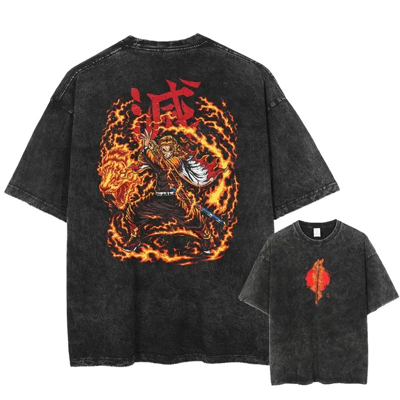 New Arrival Mens Clothes Tee Shirt Homme Graphic T-Shirts Men Tshirt Demon Slayer Uzui Tengen Anime Vintage Washed 61342