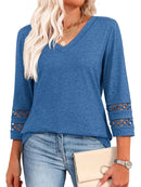 Spring & Autumn Casual V-Neck Blouse – 3/4 Sleeve Women’s Pullover Top