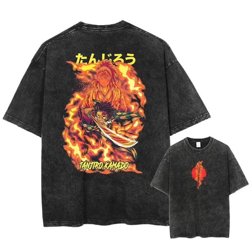 New Arrival Mens Clothes Tee Shirt Homme Graphic T-Shirts Men Tshirt Demon Slayer Uzui Tengen Anime Vintage Washed 61342