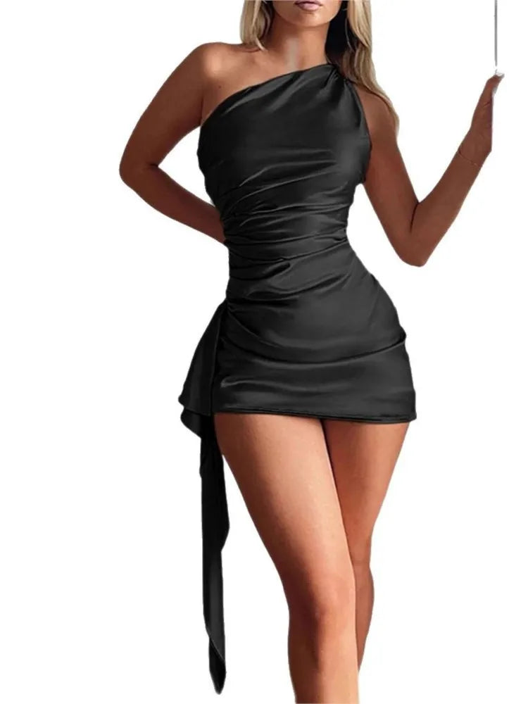 Elegant Satin Off-Shoulder Dress – Sexy & Sophisticated