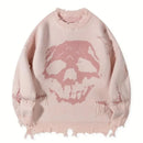 Y2K Skull Jacquard Knitted Sweater – Vintage Streetwear Chic