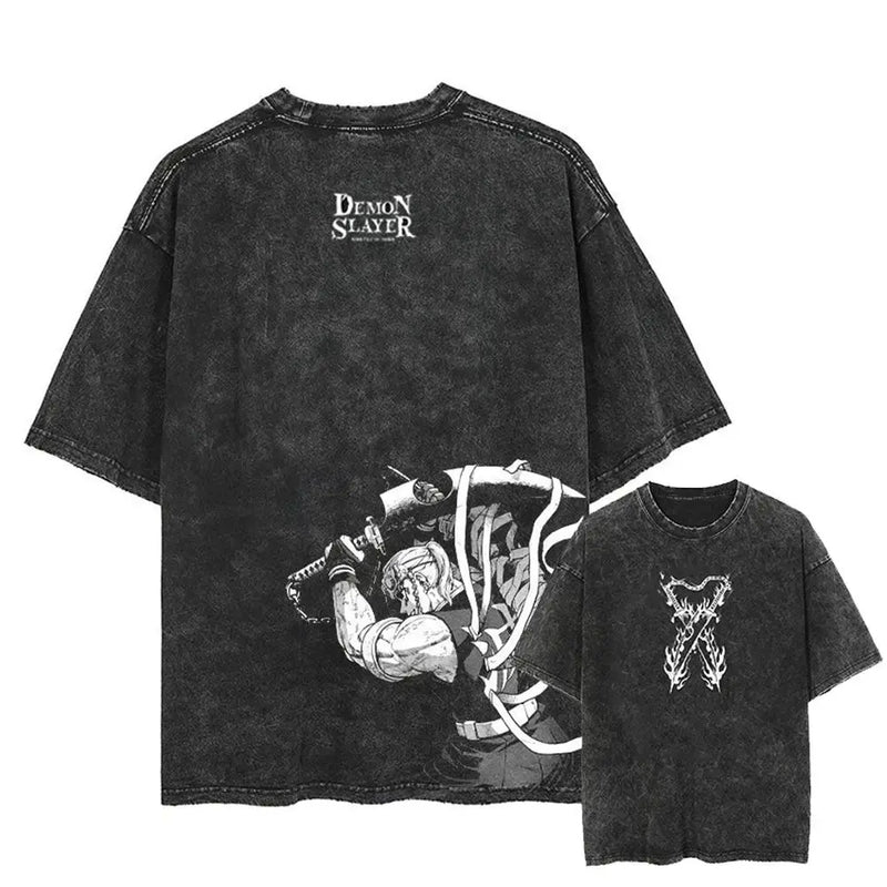 New Arrival Mens Clothes Tee Shirt Homme Graphic T-Shirts Men Tshirt Demon Slayer Uzui Tengen Anime Vintage Washed 61342