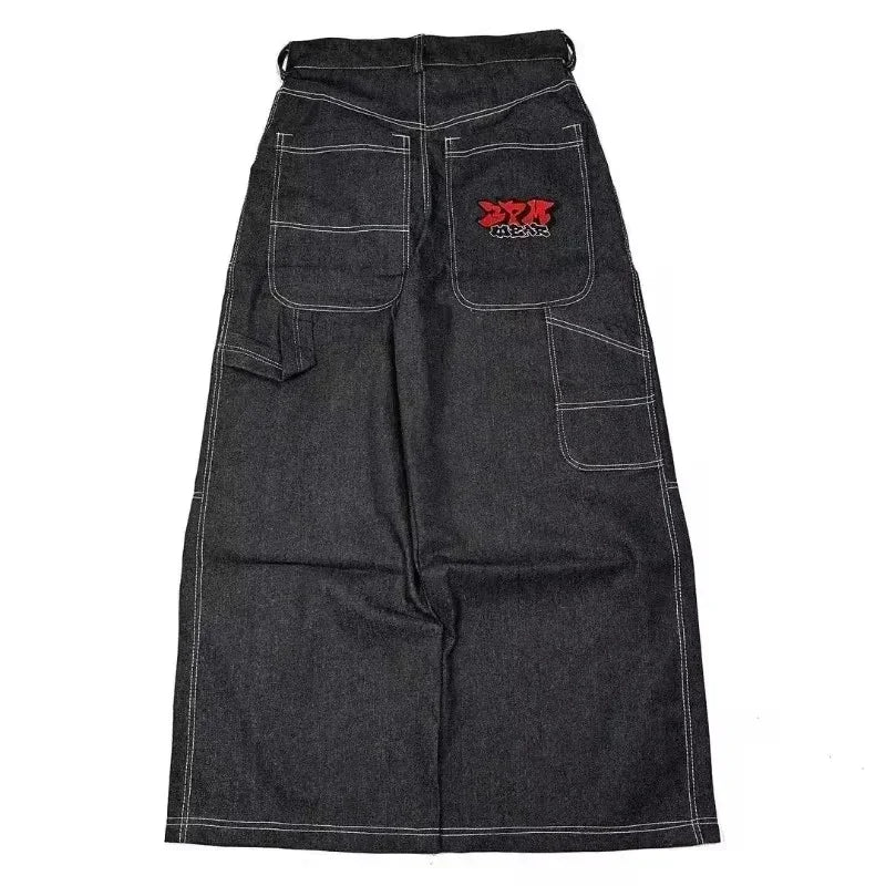 2024 New American Trend Retro Hip-hop Embroidery Pattern Baggy Jeans For Men And Women Y2K Harajuku Gothic Wide Pants Streetwear