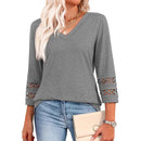 Spring & Autumn Casual V-Neck Blouse – 3/4 Sleeve Women’s Pullover Top
