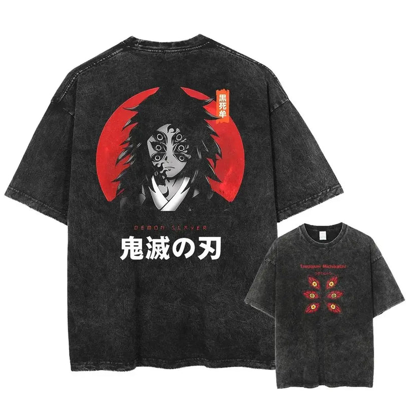 New Arrival Mens Clothes Tee Shirt Homme Graphic T-Shirts Men Tshirt Demon Slayer Uzui Tengen Anime Vintage Washed 61342