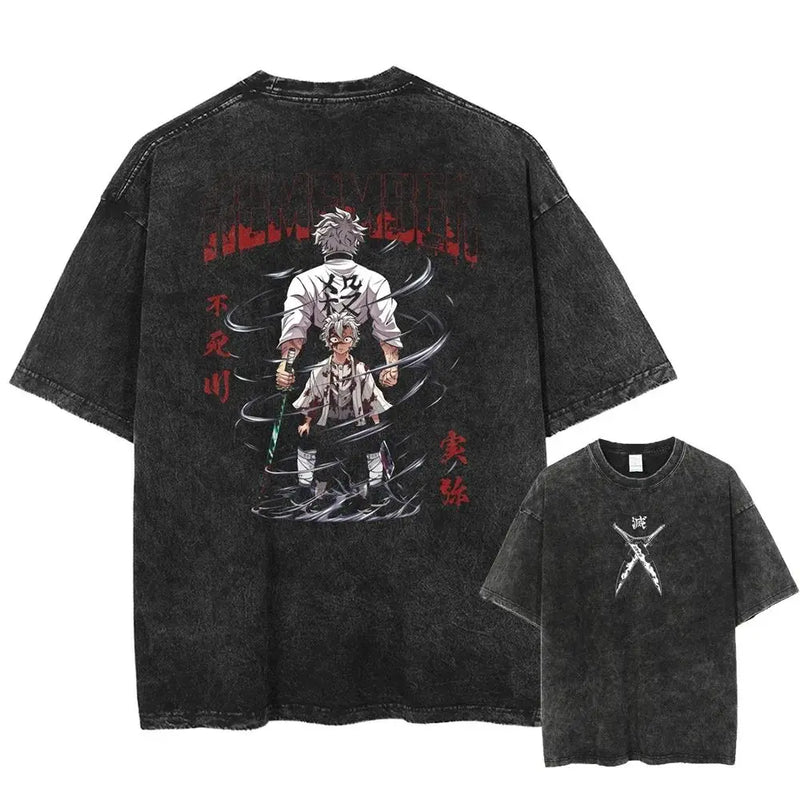 New Arrival Mens Clothes Tee Shirt Homme Graphic T-Shirts Men Tshirt Demon Slayer Uzui Tengen Anime Vintage Washed 61342