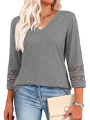 Spring & Autumn Casual V-Neck Blouse – 3/4 Sleeve Women’s Pullover Top