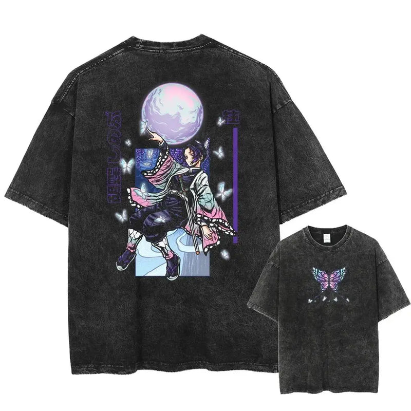 New Arrival Mens Clothes Tee Shirt Homme Graphic T-Shirts Men Tshirt Demon Slayer Uzui Tengen Anime Vintage Washed 61342