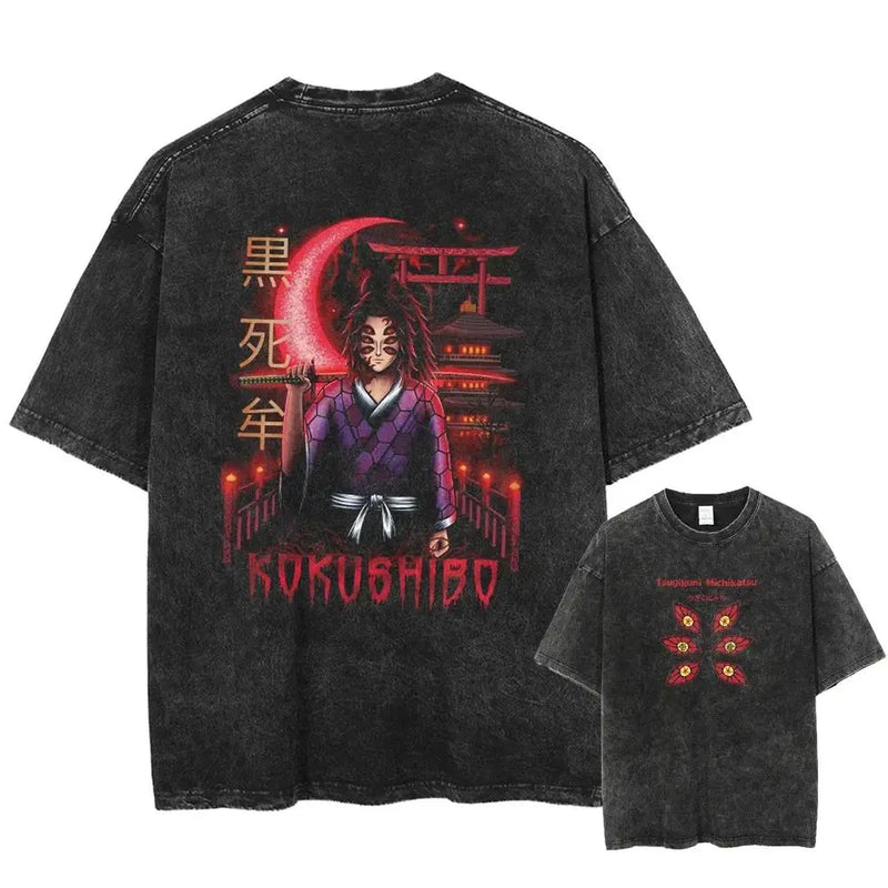 New Arrival Mens Clothes Tee Shirt Homme Graphic T-Shirts Men Tshirt Demon Slayer Uzui Tengen Anime Vintage Washed 61342