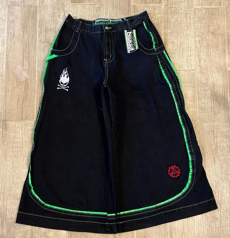2024 New American Trend Retro Hip-hop Embroidery Pattern Baggy Jeans For Men And Women Y2K Harajuku Gothic Wide Pants Streetwear