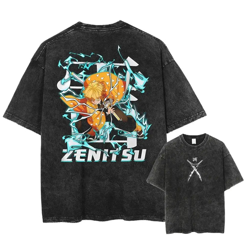 New Arrival Mens Clothes Tee Shirt Homme Graphic T-Shirts Men Tshirt Demon Slayer Uzui Tengen Anime Vintage Washed 61342