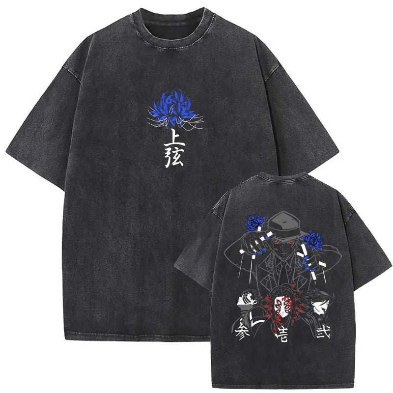 Washed Vintage Anime Demon Slayer Uzui Tengen Eyes Graphic T-shirt Men Women Casual 100% Cotton T-shirts Male Oversized T Shirt