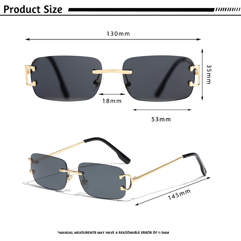CATERSIDE Blue Rectangular Sunglasses Men Rimless Metal Fashion Square Sun Glasses For Women Gradient Lens Outdoor Eyewear UV400