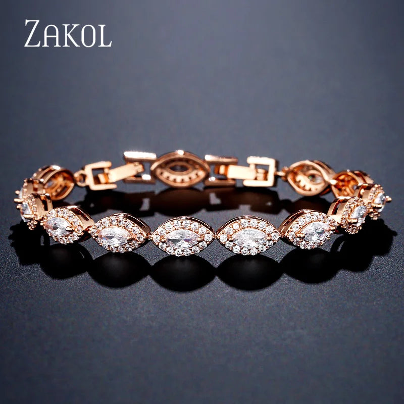 ZAKOL Luxury Water Drop Zirconia Bracelets for Elegant Women Teardrop Charm Bracelet Bridal Wedding Jewelry