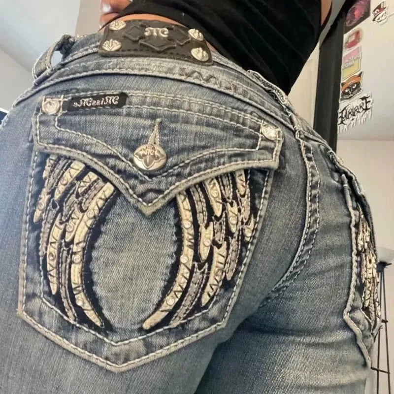 2024 New American Trend Retro Hip-hop Embroidery Pattern Baggy Jeans For Men And Women Y2K Harajuku Gothic Wide Pants Streetwear