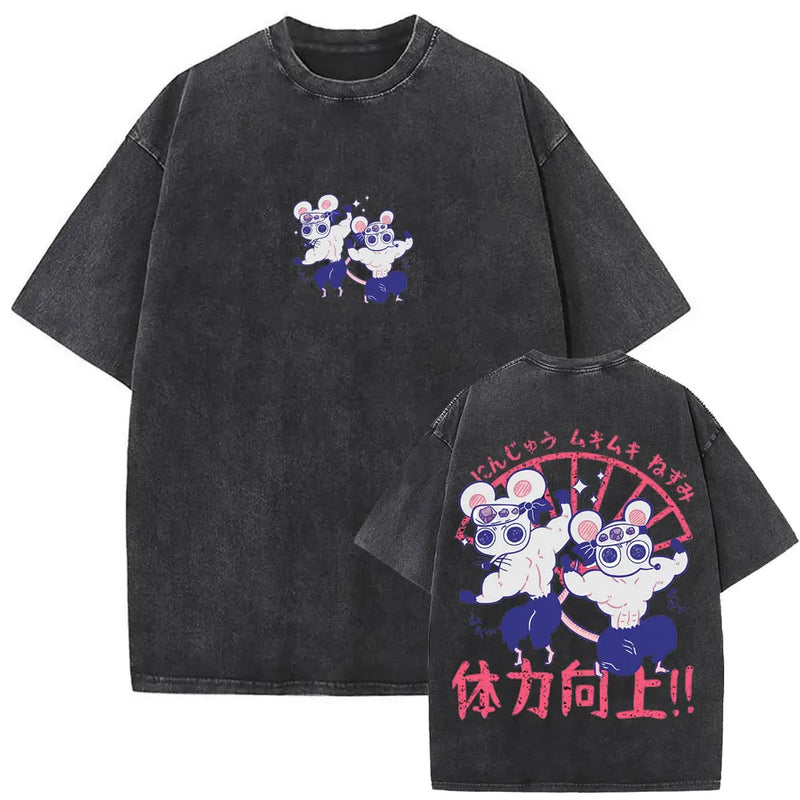Washed Vintage Anime Demon Slayer Uzui Tengen Eyes Graphic T-shirt Men Women Casual 100% Cotton T-shirts Male Oversized T Shirt