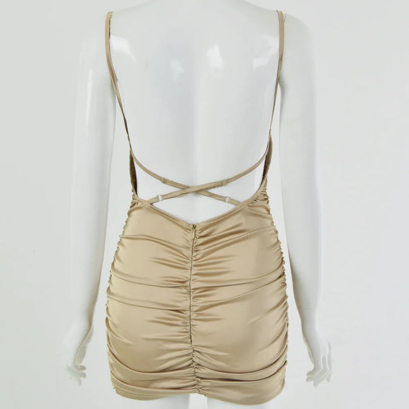 New Fashion Woman Spring Summer Sexy Low Cut Backless Slip Dress Office Lady Wrap Hip Mini Skirt Nightclub Clothes Gift Dr232