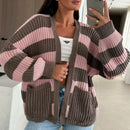 Striped V-Neck Knitted Cardigan – Cozy Autumn & Winter Sweater