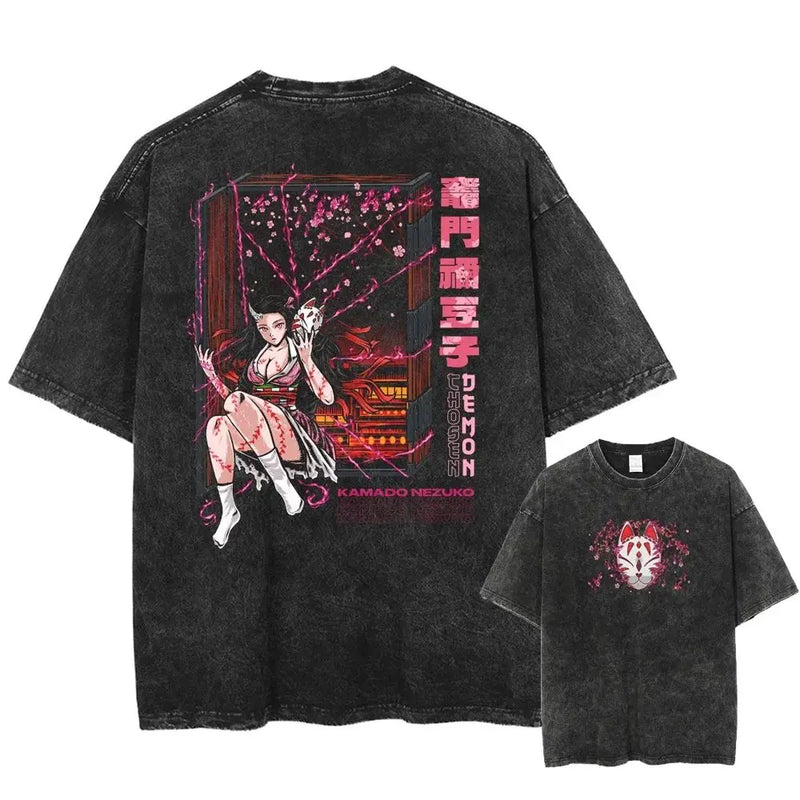 New Arrival Mens Clothes Tee Shirt Homme Graphic T-Shirts Men Tshirt Demon Slayer Uzui Tengen Anime Vintage Washed 61342
