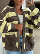 Striped V-Neck Knitted Cardigan – Cozy Autumn & Winter Sweater